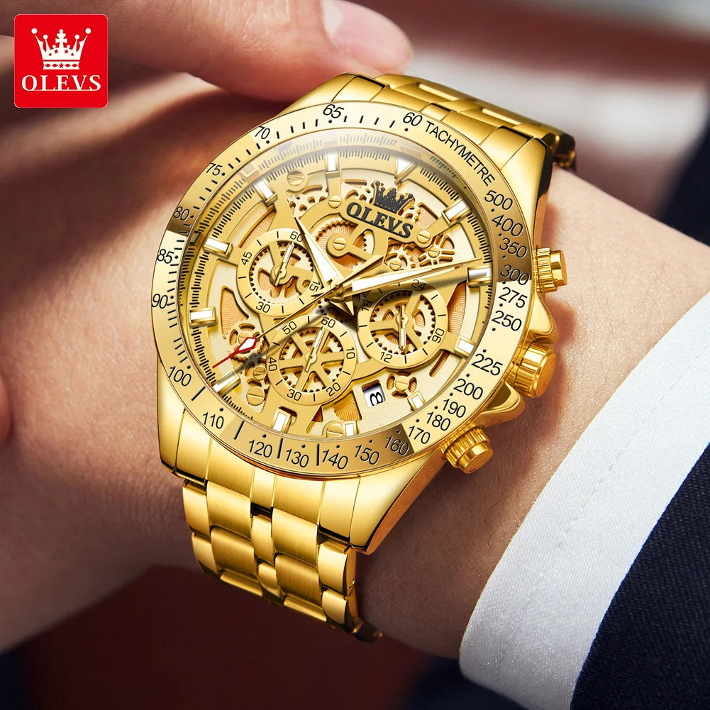 Luxury Skeleton Men’s Quartz Watch With Date Display
