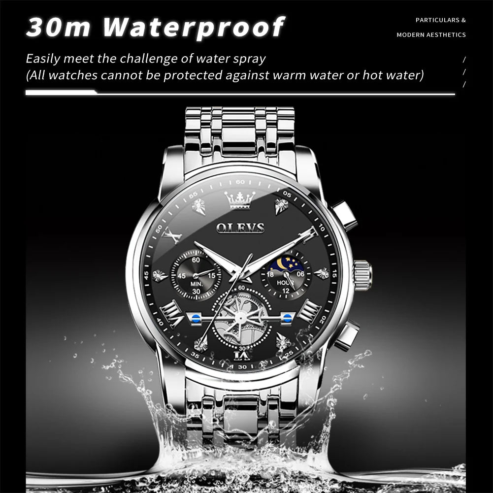 Men's Luxury Quartz Watch Moon Phase Chronograph