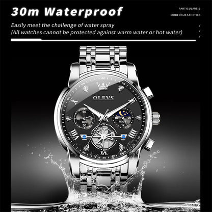 Men's Luxury Quartz Watch Moon Phase Chronograph
