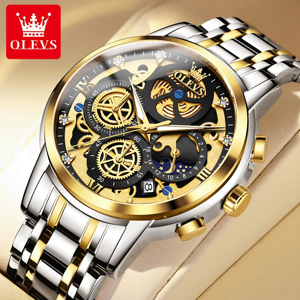 Men’s Skeleton Quartz Watch Luxury Stainless Steel