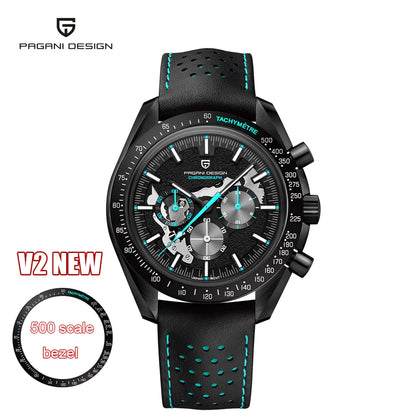 Men’s Black Chronograph Watch Quartz, Leather & Sapphire