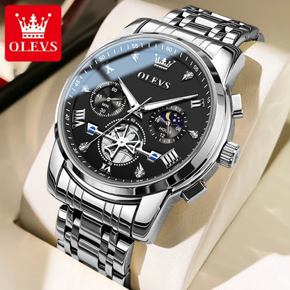 Men's Skeleton Quartz Watch Chronograph Moon Phase