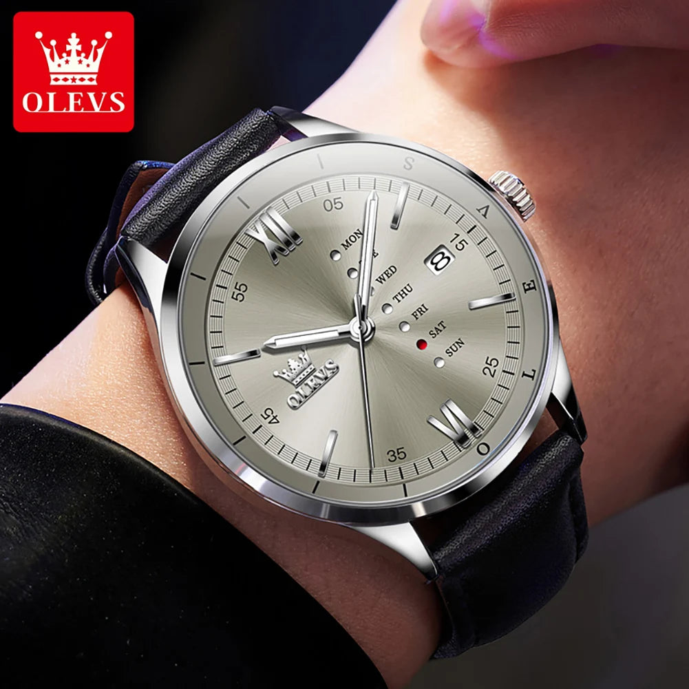 Men's Quartz Dress Watch With Calendar and Leather Band