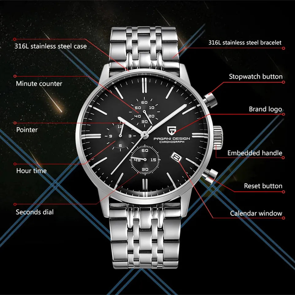 Men's Chronograph Quartz Watch With Stainless Steel Band