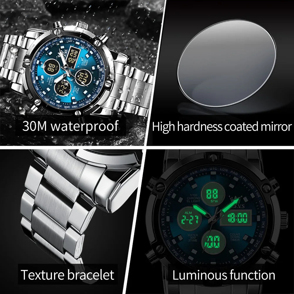 Men's Analog-Digital Stainless Steel Sports Watch