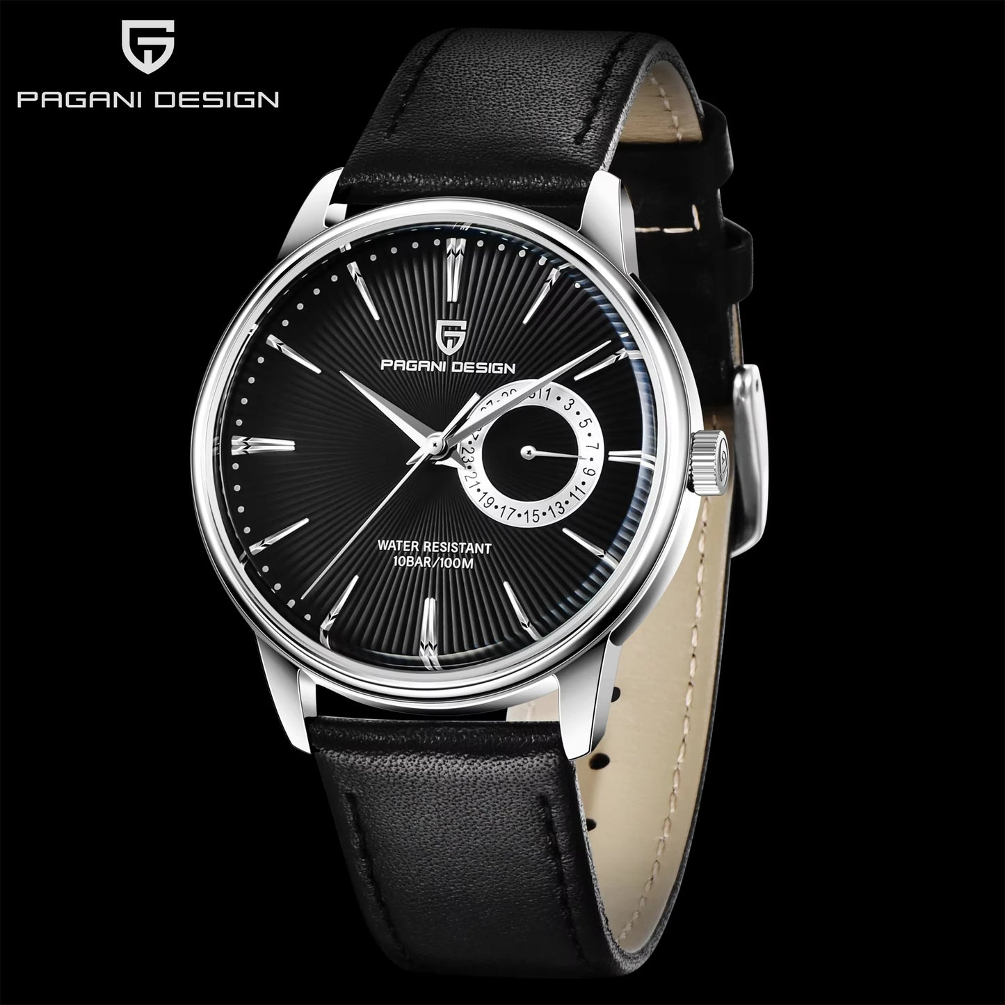 Men’s Quartz Dress Watch 10 Bar – Leather Strap, 40 mm