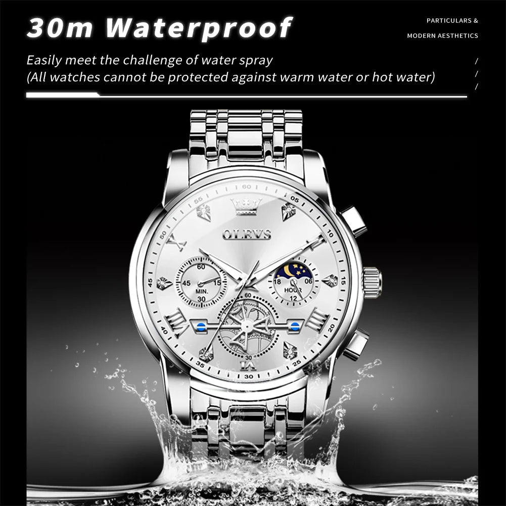 Men's Luxury Quartz Watch Moon Phase Chronograph