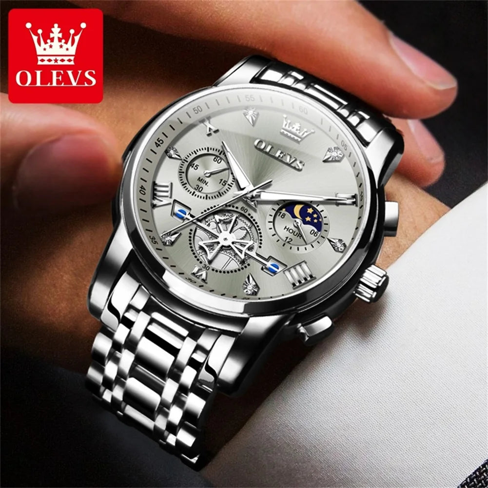 Men's Luxury Quartz Watch Moon Phase Chronograph