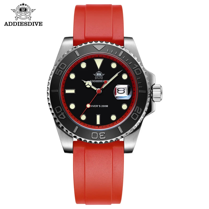 41mm Quartz Dive Watch 200m – Luminous Dial & Rubber Strap