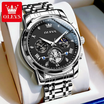 Men's Luxury Chronograph Watch With Moon Phase Display