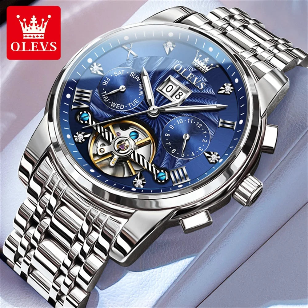 Men's Automatic Skeleton Watch With Tourbillon Display