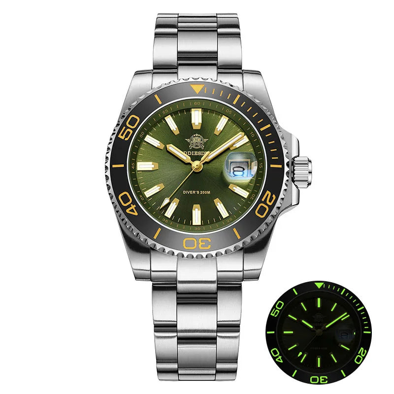 Men's 41mm Diver Quartz Watch 200m Waterproof Luminous