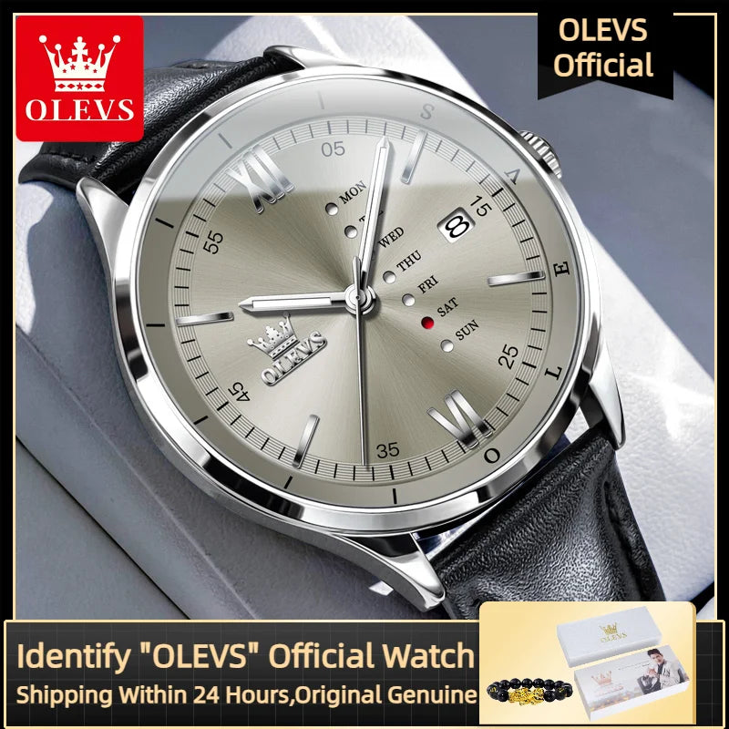 Men's Quartz Dress Watch With Calendar and Leather Band