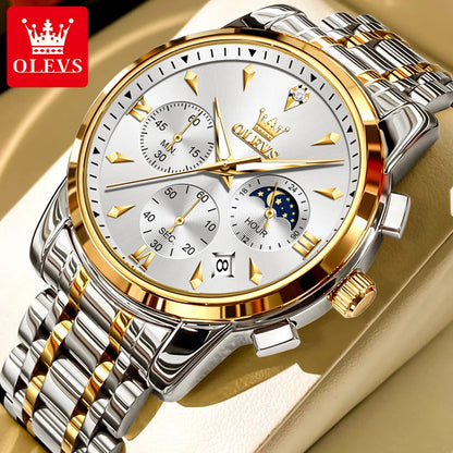 Men’s Stainless Steel Chronograph Watch With Moon Phase