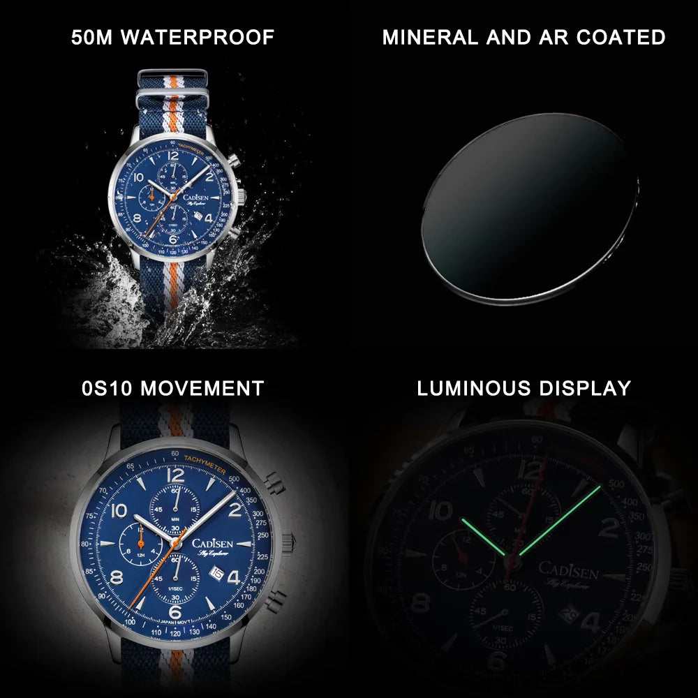 Men's Canvas Strap Chronograph Watch, 5ATM Waterproof