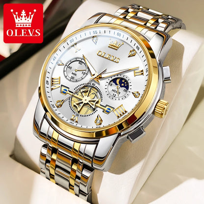 Men's Skeleton Quartz Watch Chronograph Moon Phase