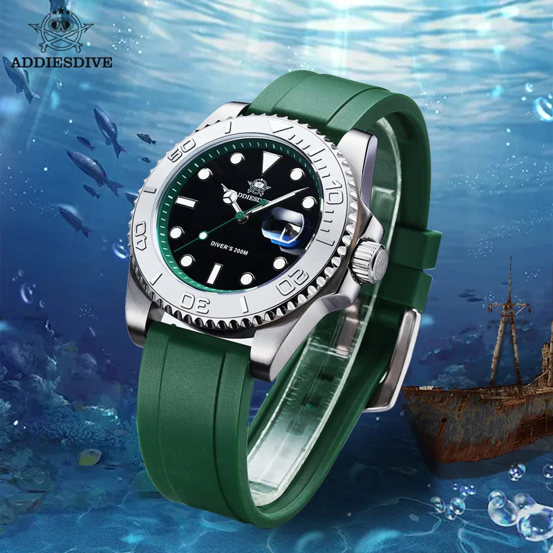 41mm Quartz Dive Watch 200m – Luminous Dial & Rubber Strap