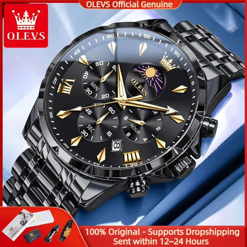 Men's Moon Phase Quartz Watch With Luminous Dial