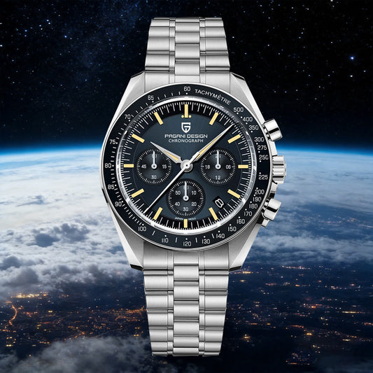 Men’s Retro Moon Chronograph Watch Quartz Stainless Steel