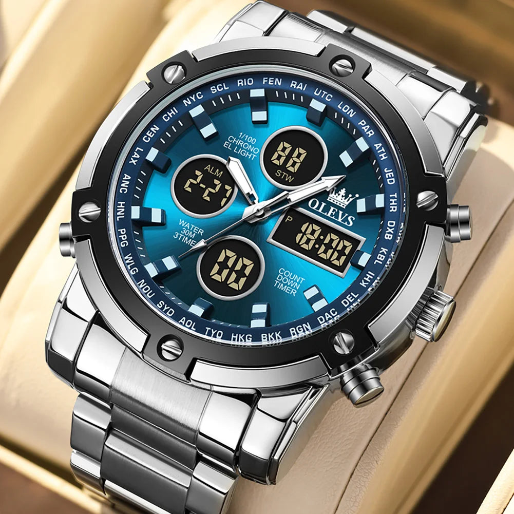 Men's Analog-Digital Stainless Steel Sports Watch