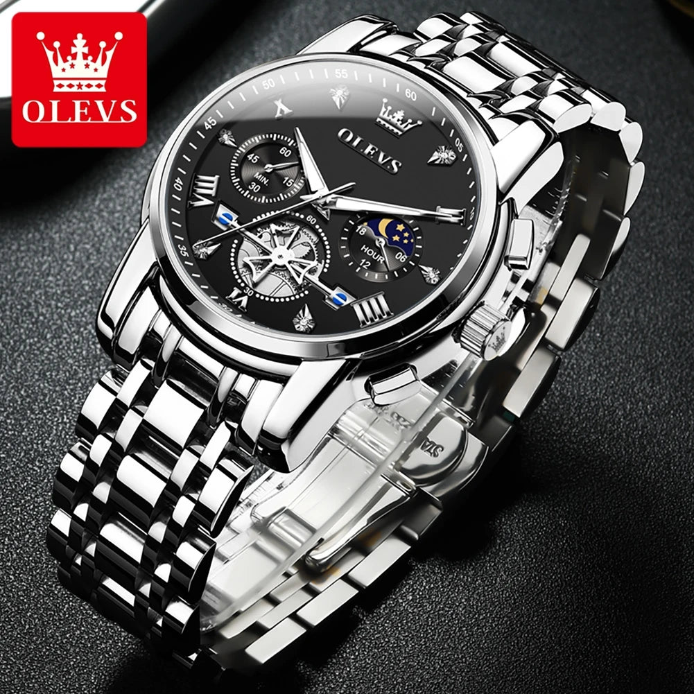 Men's Luxury Chronograph Watch With Moon Phase Display