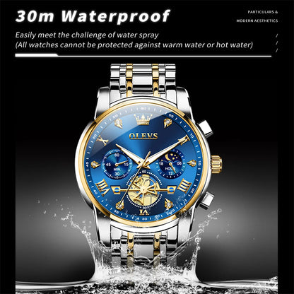 Men's Luxury Quartz Watch Moon Phase Chronograph
