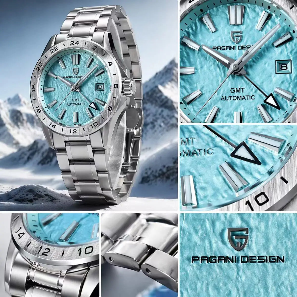 Men's GMT Automatic Watch Stainless Steel 100m Sapphire