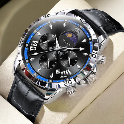 Men’s Moon Phase Luxury Chronograph Stainless Steel Watch