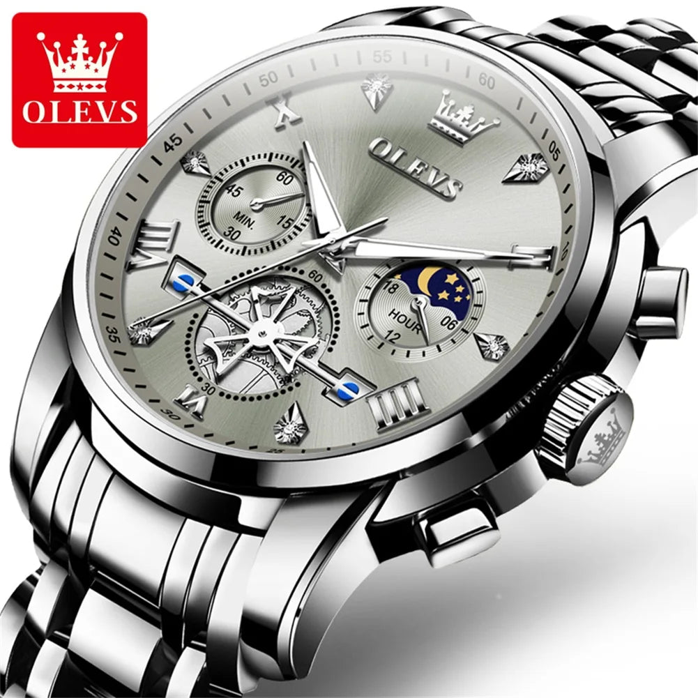 Men's Luxury Quartz Watch Moon Phase Chronograph