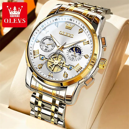 Men's Luxury Chronograph Watch With Moon Phase Display