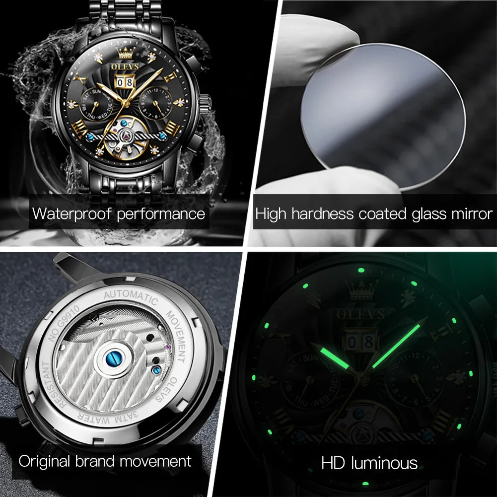 Men's Automatic Skeleton Watch With Tourbillon Display