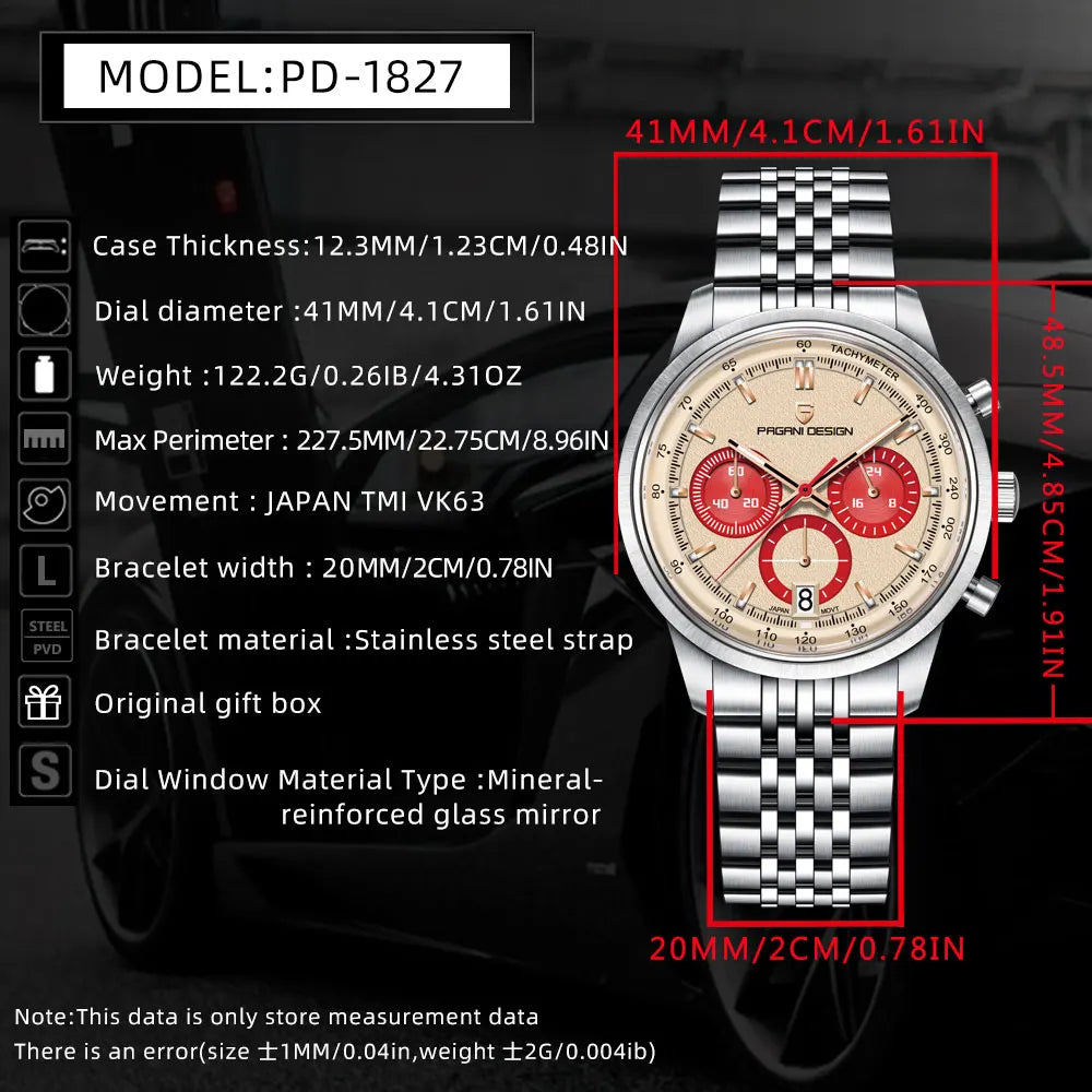 Men’s Quartz Chronograph Watch Stainless Steel 10 Bar