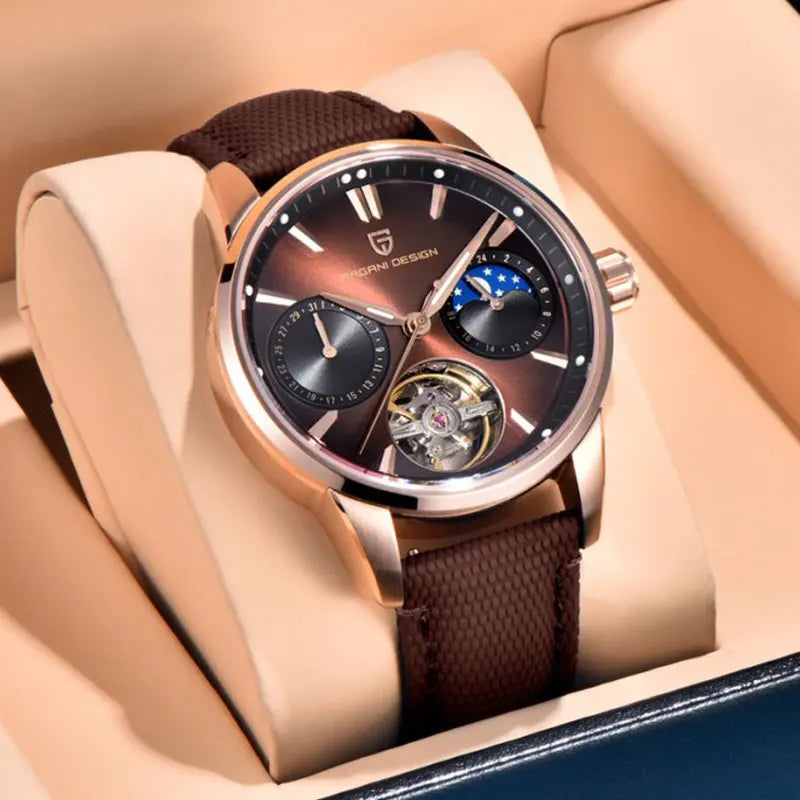 Men’s Tourbillon Automatic Watch Sapphire Crystal Leather