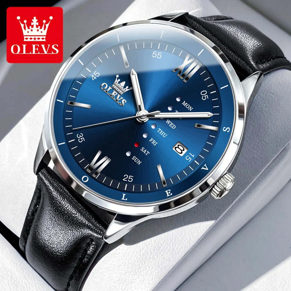 Men's Quartz Dress Watch With Calendar and Leather Band
