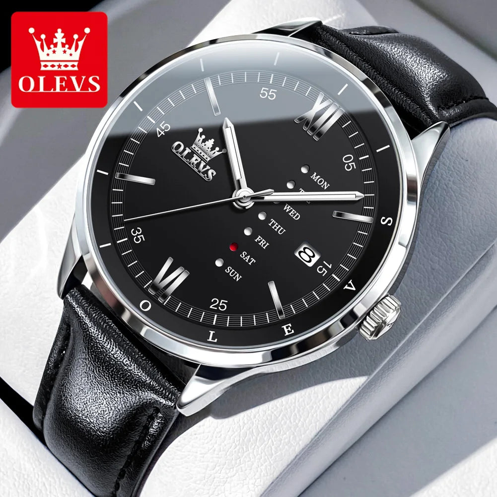 Men's Quartz Dress Watch With Calendar and Leather Band