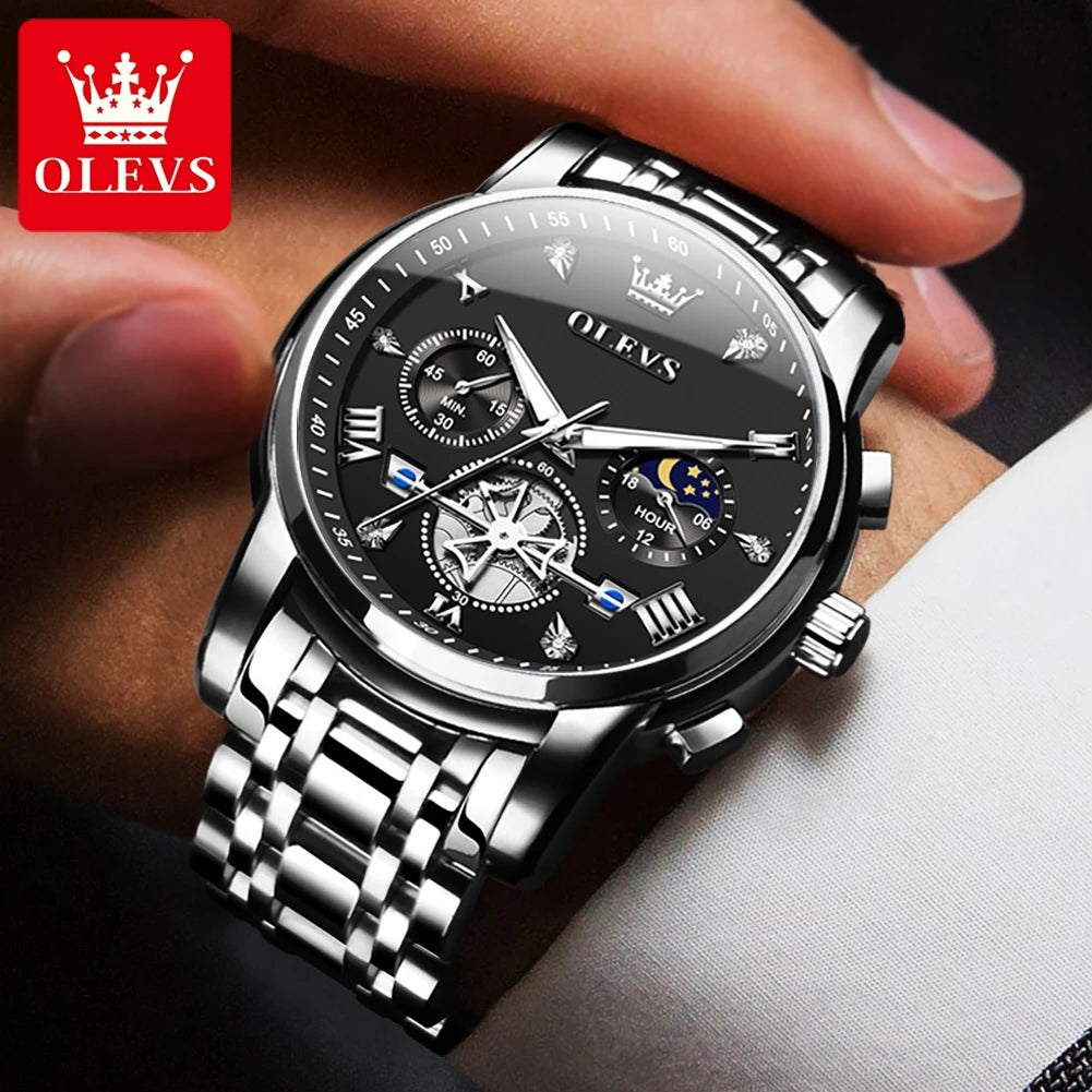 Men's Luxury Chronograph Watch With Moon Phase Display