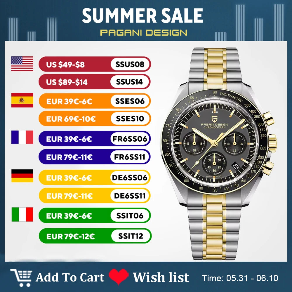 Men’s Luxury Chronograph Watch Quartz Moonphase Style