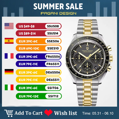 Men’s Luxury Chronograph Watch Quartz Moonphase Style