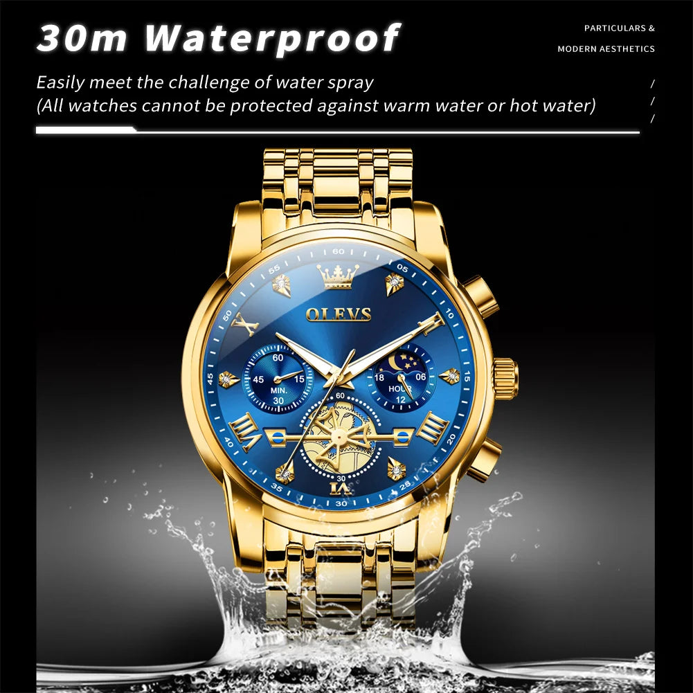 Men's Luxury Quartz Watch Moon Phase Chronograph