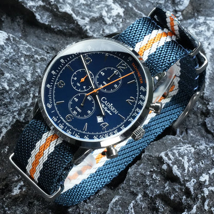 Men's Canvas Strap Chronograph Watch, 5ATM Waterproof