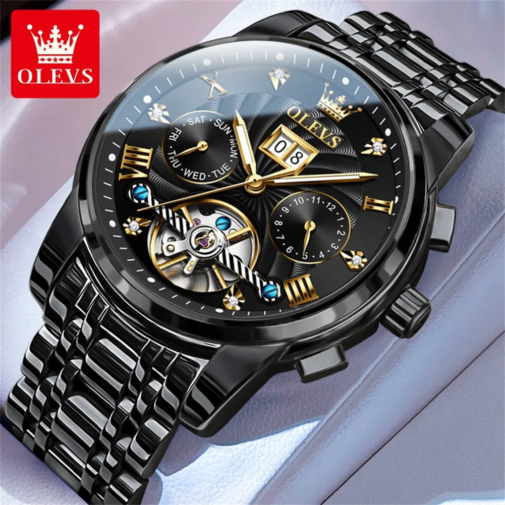 Men's Automatic Skeleton Watch With Tourbillon Display