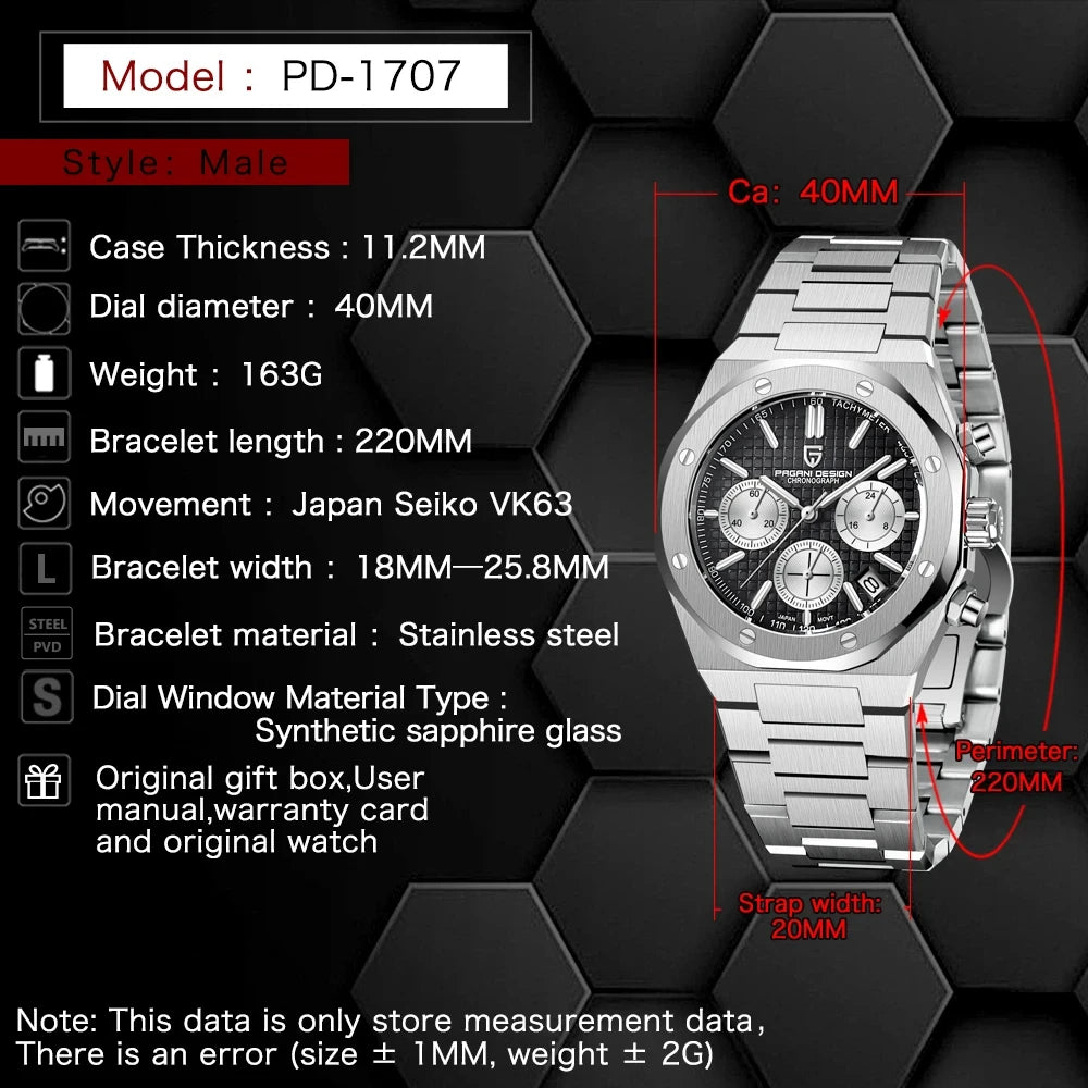 Men’s 40 mm Quartz Chronograph Watch Sapphire 20 Bar