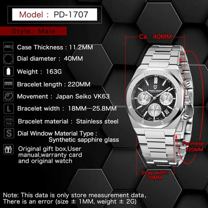 Men’s 40 mm Quartz Chronograph Watch Sapphire 20 Bar