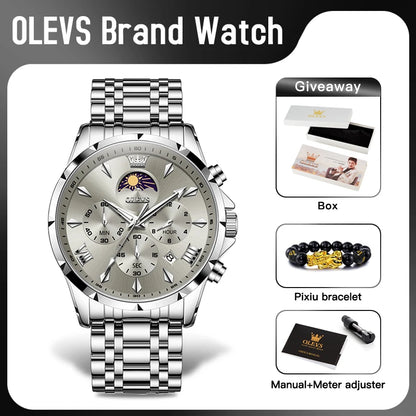 Men’s Quartz Chronograph Watch Moon Phase, 3ATM