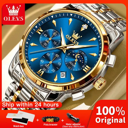 Men’s Stainless Steel Quartz Watch With Moon Phase