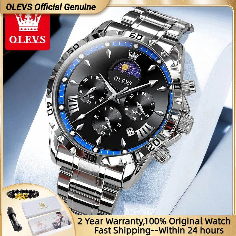 Men's Luxury Quartz Watch With Moon Phase Calendar