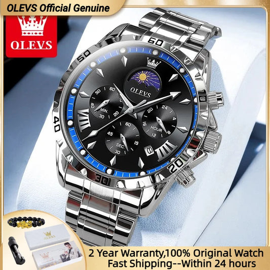 Men's Luxury Quartz Watch With Moon Phase Calendar