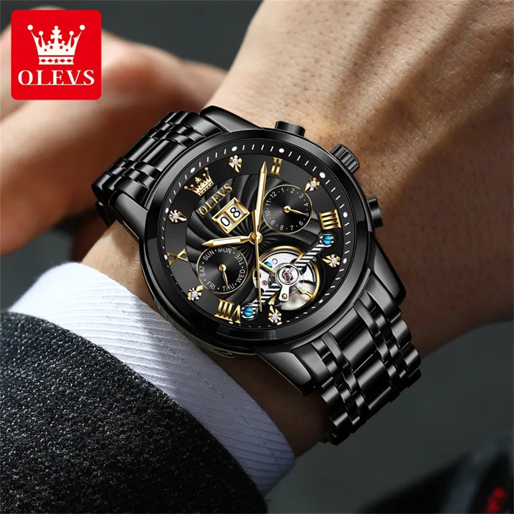 Men's Automatic Skeleton Watch With Tourbillon Display