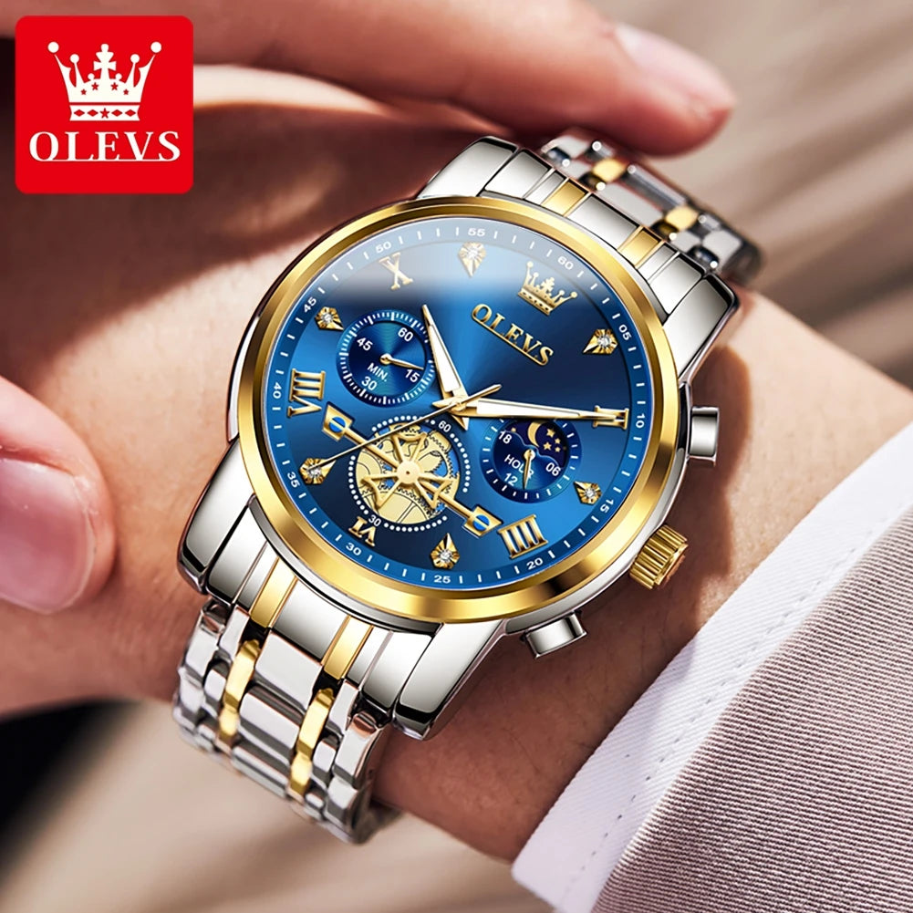 Men's Skeleton Quartz Watch Chronograph Moon Phase