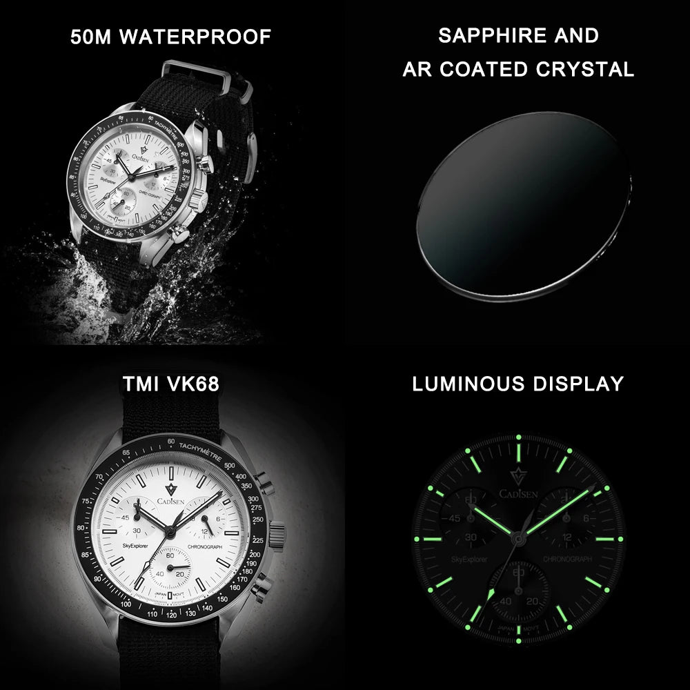 Men’s Chronograph Quartz Watch Sapphire AR Crystal